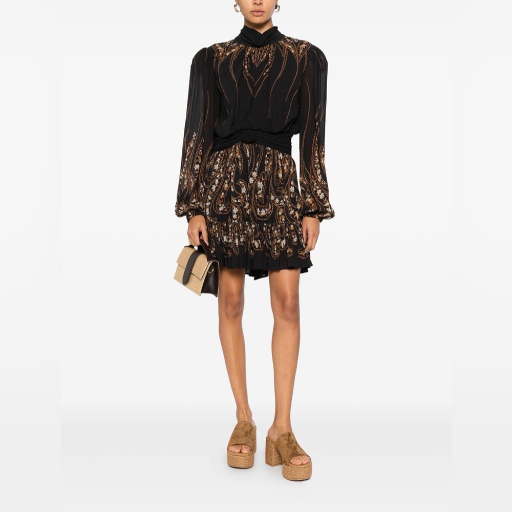Farm Rio Black Paisley Print Long-Sleeve Mini Dress